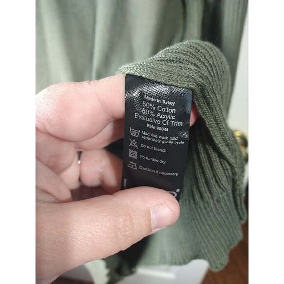 LCR Men's XL Black Edition Olive Green Shawl Color Leather Snap Accent Sweater - Picture 8 of 9